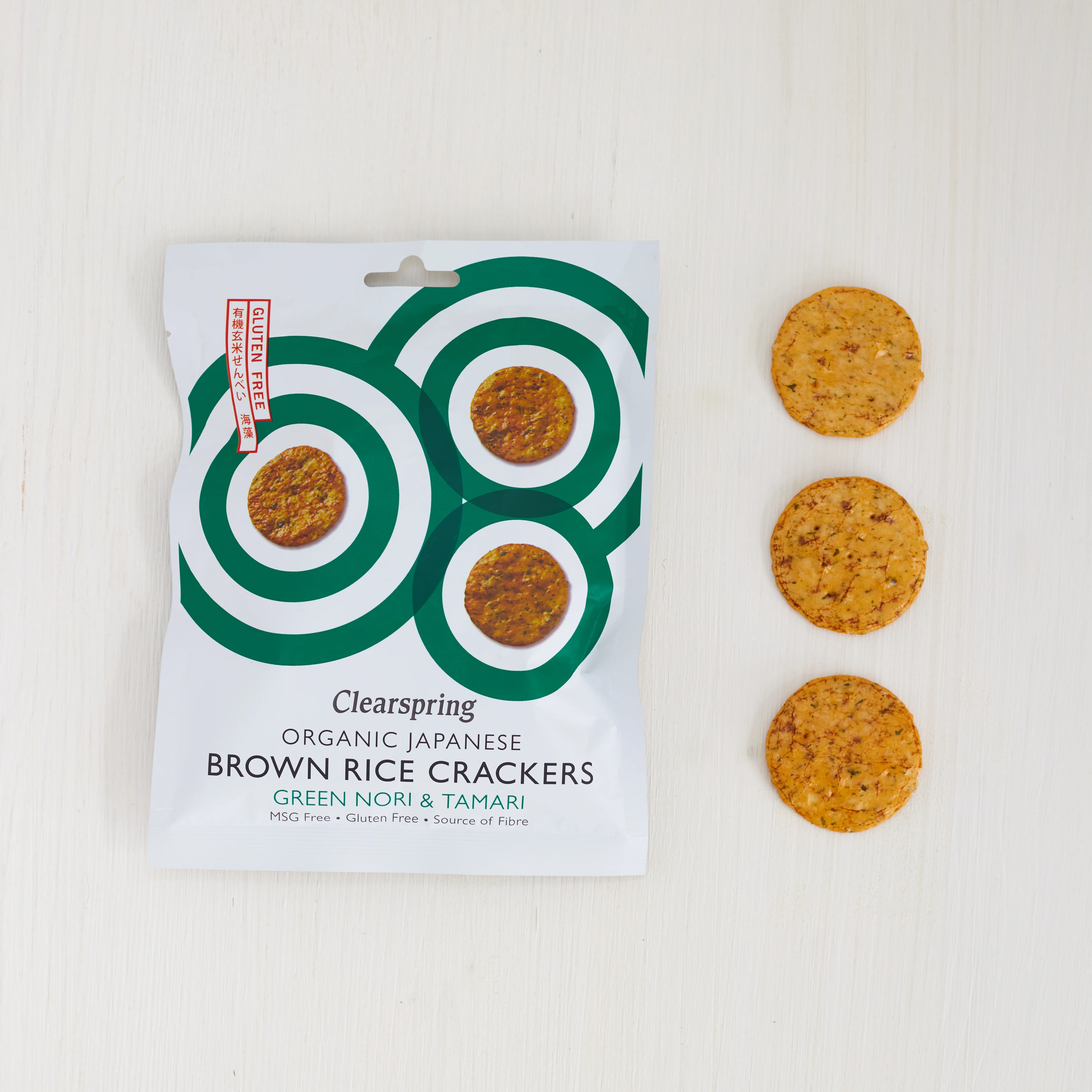 Organic Japanese Brown Rice Crackers - Green Nori & Tamari - Image 3